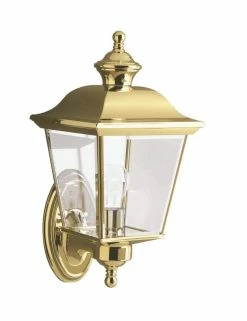 Budget 👍 Kichler Lighting Bay Shore 7-3/4 in. 100W 1-Light Outdoor Wall Sconce with Clear Beveled Glass in Polished Brass 😀