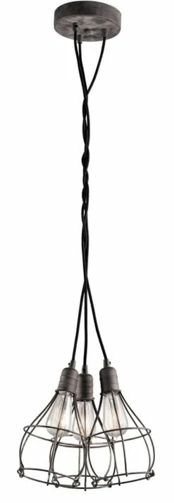 Discount 🔔 Kichler Lighting Industrial Cage 100W 3-Light Pendant in Weathered Zinc 🌟