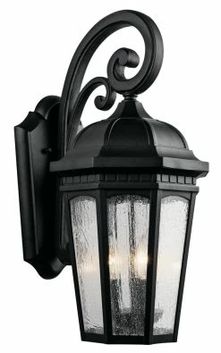 New 🤩 Kichler Lighting Courtyard 60W 3-Light Outdoor Wall Lantern in Textured Black 😉