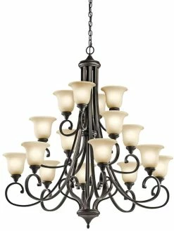 Budget 🛒 Kichler Lighting Monroe™ 75W 16-Light Multi-Tier Medium E-26 Incandescent Chandelier in Olde Bronze ✨