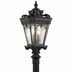 Outlet 😍 Kichler Lighting Tournai 60W 4-Light Outdoor Post Lamp in Textured Black 😀