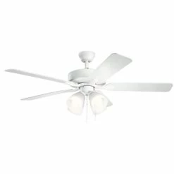 Flash Sale 🌟 Kichler Lighting Basics Pro Premier 52W 4-Light 5-Blade Medium E-26 LED Ceiling Fan in Matte White 🎉