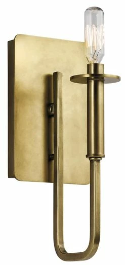 Best deal ⭐ Kichler Lighting Alden 1-Light 60W Candelabra E-12 Incandescent Wall Sconce in Natural Brass 😀