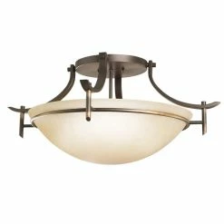 Promo 💯 Kichler Lighting Olympia 11-1/4 x 24 in. 100 W 3-Light Medium Semi-Flush Mount Ceiling Fixture in Old Bronze 🛒