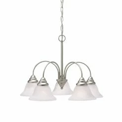 Budget 🧨 Kichler Lighting Telford 100 W 5-Light Medium Chandelier with Alabaster Swirl in Brushed Nickel 🎁