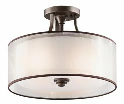 Cheap 🔥 Kichler Lighting Lacey 75 W 3-Light Medium Semi-Flush Mount Ceiling Fixture in Mission Bronze 😉
