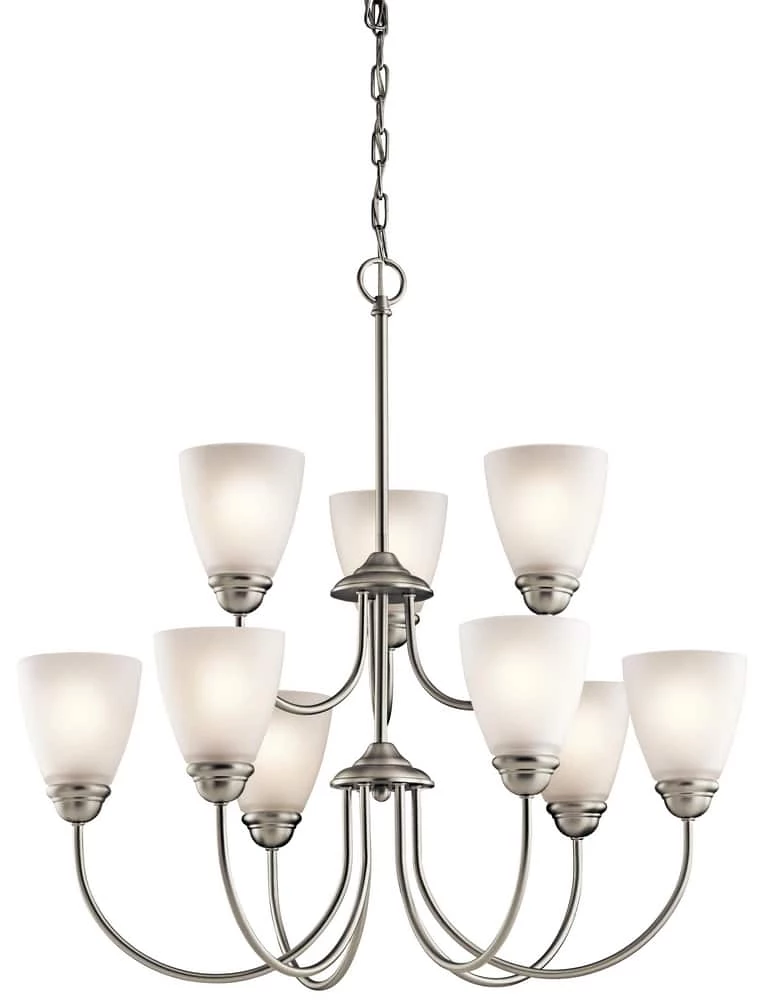 New ✨ Kichler Lighting Jolie 28 in. 9-Light Medium E-26 Base Chandelier in Brushed Nickel ❤️ 3 New ✨ Kichler Lighting Jolie 28 in. 9-Light Medium E-26 Base Chandelier in Brushed Nickel ❤️