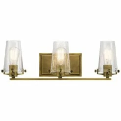 Cheap 😍 Kichler Lighting Alton™ 60W 3-Light Vanity Fixture with Clear Seeded Glass in Natural Brass 🔔