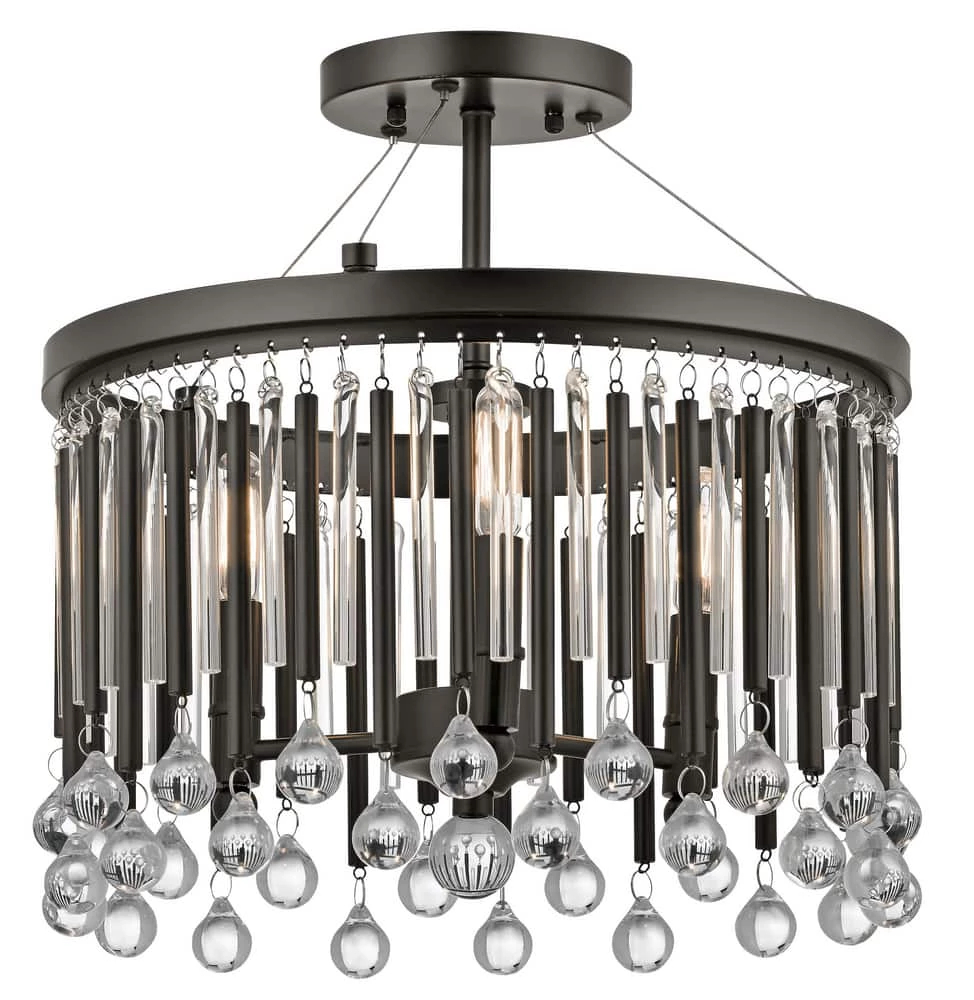 New ✨ Kichler Lighting Piper™ 60W 3-Light Candelabra E-12 Base Incandescent Semi-Flushmount Ceiling Fixture in Espresso ⭐ 3 New ✨ Kichler Lighting Piper™ 60W 3-Light Candelabra E-12 Base Incandescent Semi-Flushmount Ceiling Fixture in Espresso ⭐