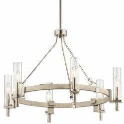 New 😀 Kichler Lighting Telan 40W 6-Light Candelabra E-12 Incandescent Chandelier in White Washed Wood 👍