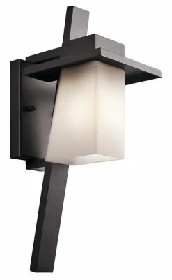 Cheapest 🎁 Kichler Lighting Stonebrook 8-3/4 in. 18W 1-Light Outdoor Wall Sconce with Satin Etched Cased Opal Glass in Architectural Bronze 👏