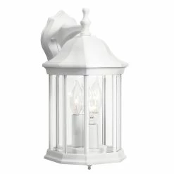 Budget 😀 Kichler Lighting Chesapeake 8-1/2 in. 60W 3-Light Outdoor Wall Sconce with Clear Beveled Glass in White 👏
