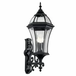Discount 🔥 Kichler Lighting Townhouse 12-1/4 in. 60W 3-Light Outdoor Wall Sconce with Clear Beveled Glass in Black 🔥