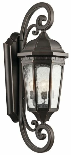 Hot Sale 🔥 Kichler Lighting Courtyard 100W 3-Light Outdoor Wall Lantern in Rubbed Bronze ⭐