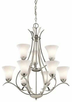 Best Pirce ⭐ Kichler Lighting Keiran 100W 9-Light Medium E-26 Incandescent Chandelier in Brushed Nickel ✨