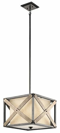 Coupon π€© Kichler Lighting Cahoon 1-Light Pendant with Beige Linen and Etched Tempered Glass in Anvil Iron π