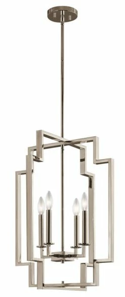 Promo 🤩 Kichler Lighting Downtown Deco 25 in. Foyer 4-Light Pendant in Polished Nickel 🛒