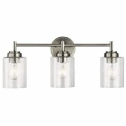 Best Sale 🛒 Kichler Lighting Winslow™ 21-1/2 x 9-1/4 in. 225W 3-Light Medium E-26 Incandescent Vanity Fixture with Clear Seeded Glass in Brushed Nickel ⭐
