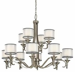 New 😉 Kichler Lighting Lacey 32 in. 60W 12-Light Candelabra E-12 Ceiling Mount Chandelier in Antique Pewter 🥰