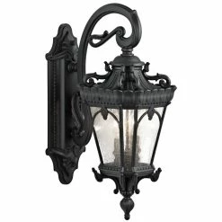 Best reviews of ⭐ Kichler Lighting Tournai 14-3/4 in. 60W 2-Light Outdoor Wall Sconce with Clear Seeded Glass in Textured Black 👍