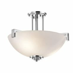 Discount 🎉 Kichler Lighting Eileen 14-1/2 in. 100W 3-Light Medium E-26 Incandescent Ceiling Light with Satin Etched White Glass in Polished Chrome 🎁