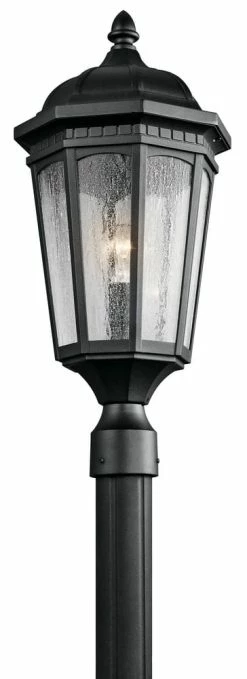 New 👏 Kichler Lighting Courtyard 200W 1-Light Hybrid Post Lantern in Textured Black 👍