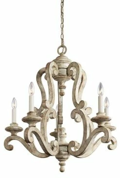 Discount 🔥 Kichler Lighting Hayman Bay™ 29-3/4 in. 60W 5-Light Candelabra Incandescent Chandelier in Distressed Antique White 🧨