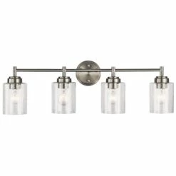 Best deal 👍 Kichler Lighting Winslow™ 30 x 9-1/4 in. 300W 4-Light Medium E-26 Incandescent Vanity Fixture with Clear Seeded Glass in Brushed Nickel 🎁