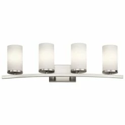 Cheapest 🌟 Kichler Lighting Crosby 30W 4-Light Vanity Fixture with Satin Etched Cased Opal Glass in Brushed Nickel ⭐