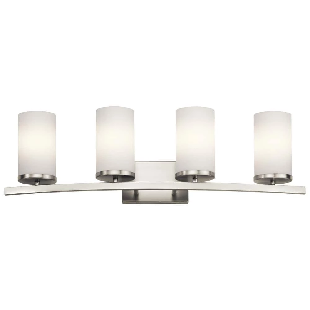 Cheapest 🌟 Kichler Lighting Crosby 30W 4-Light Vanity Fixture with Satin Etched Cased Opal Glass in Brushed Nickel ⭐ 3 Cheapest 🌟 Kichler Lighting Crosby 30W 4-Light Vanity Fixture with Satin Etched Cased Opal Glass in Brushed Nickel ⭐