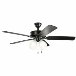 Outlet ❤️ Kichler Lighting Basics Pro Premier 52W 4-Light 5-Blade LED Ceiling Fan in Satin Black 👍