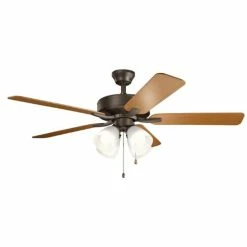Wholesale 🤩 Kichler Lighting Basics Pro Premier 52W 4-Light 5-Blade LED Ceiling Fan in Satin Natural Bronze 😀