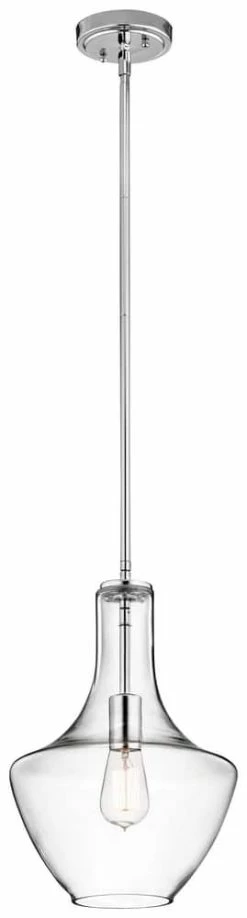 Best Sale 🎁 Kichler Lighting Everly 10-1/2 in. 100W 1-Light Medium Base Incandescent Pendant in Polished Chrome 🌟