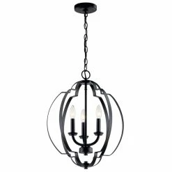 Best deal ⭐ Kichler Lighting Voleta 60W 3-Light Candelabra E-12 Incandescent Pendant in Black ❤️
