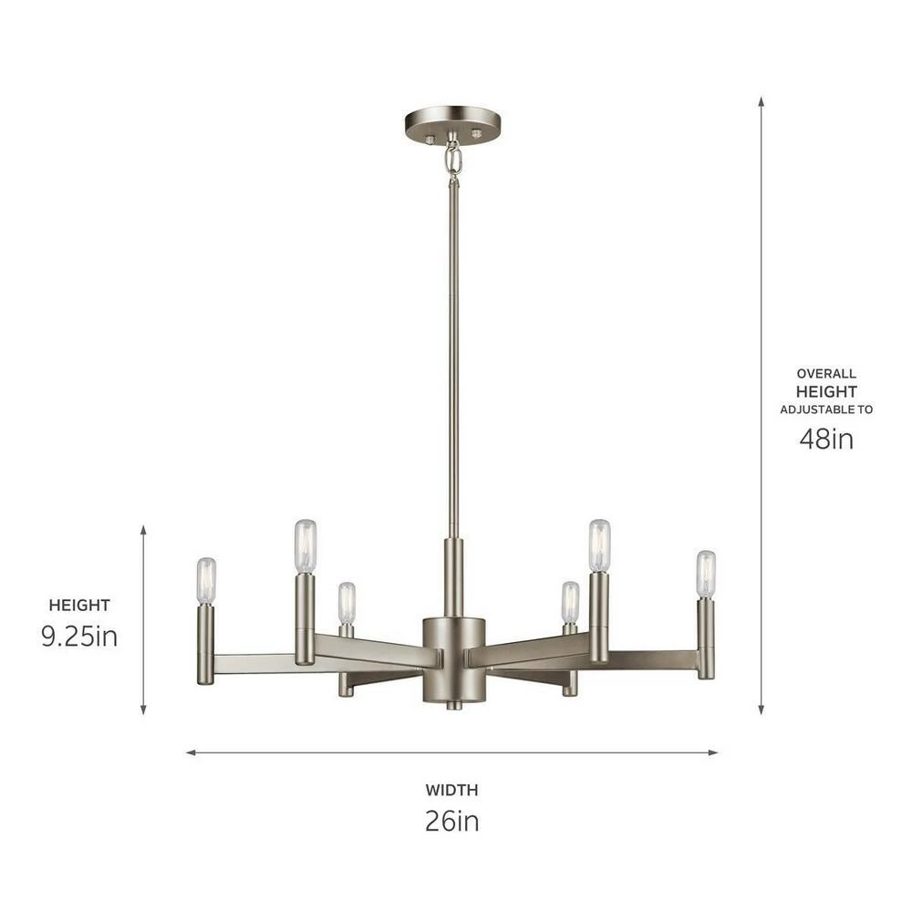 Hot Sale ๐ Kichler Lighting Erzo 60W 6-Light Candelabra E-12 Incandescent Chandelier in Satin Nickel ๐งจ 4 Hot Sale ๐ Kichler Lighting Erzo 60W 6-Light Candelabra E-12 Incandescent Chandelier in Satin Nickel ๐งจ - Image 2