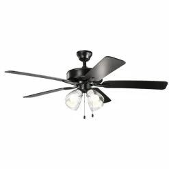 Brand new 😀 Kichler Lighting Basics Pro Premier 52W 4-Light 5-Blade Medium E-26 LED Ceiling Fan in Satin Black 🤩