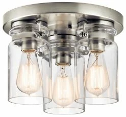 Budget 🛒 Kichler Lighting Brinley 3-Light Flushmount Ceiling Fixture in Brushed Nickel 🎉