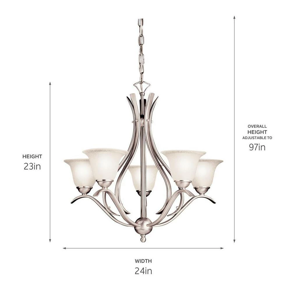 Buy 𧨠Kichler Lighting Dover 60 W 5-Light Candelabra Chandelier in Brushed Nickel 𧨠4 Buy 𧨠Kichler Lighting Dover 60 W 5-Light Candelabra Chandelier in Brushed Nickel 𧨠- Image 2