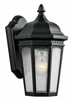 Budget 👍 Kichler Lighting Courtyard 100W 1-Light Wall Lantern in Textured Black 👍