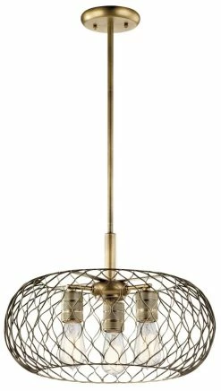 Best reviews of 💯 Kichler Lighting Devin 18 in. 100W 3-Light Medium E-26 Incandescent Pendant in Natural Brass 😀