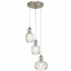 New 😀 Kichler Lighting Riviera 75W 3-Light Medium E-26 Incandescent Pendant in Brushed Nickel 🛒