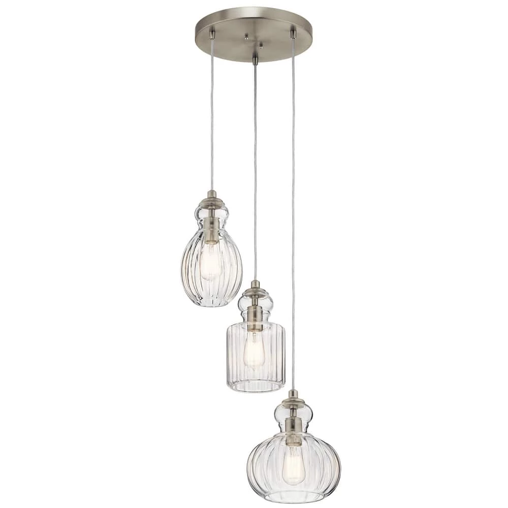 New π Kichler Lighting Riviera 75W 3-Light Medium E-26 Incandescent Pendant in Brushed Nickel π 3 New π Kichler Lighting Riviera 75W 3-Light Medium E-26 Incandescent Pendant in Brushed Nickel π